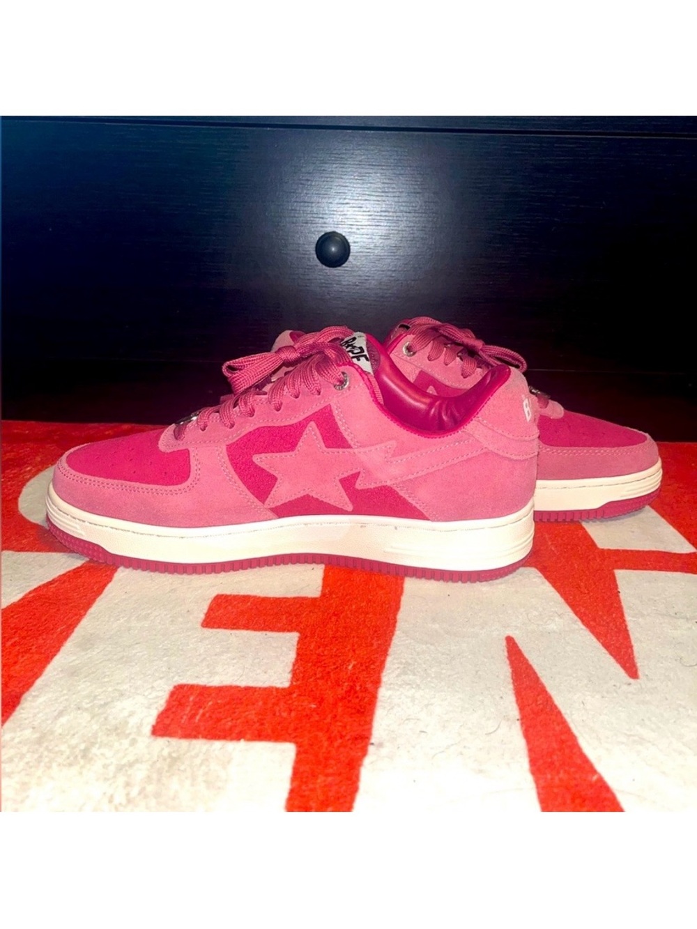 Bapesta Low M1 Men’s Size 8.5 CORAL BAPE Sneakers a bathing ape pink suede Bapes